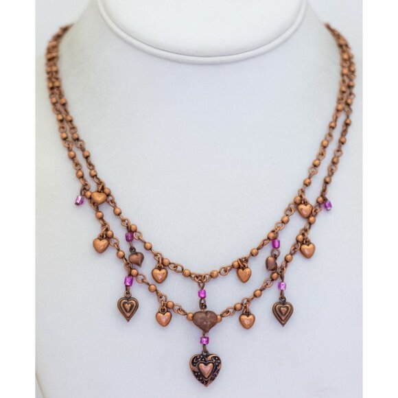 18 inch, Vintage Love Heart Charms Beautiful Multi Strand Necklace - B15 - Picture 2 of 3